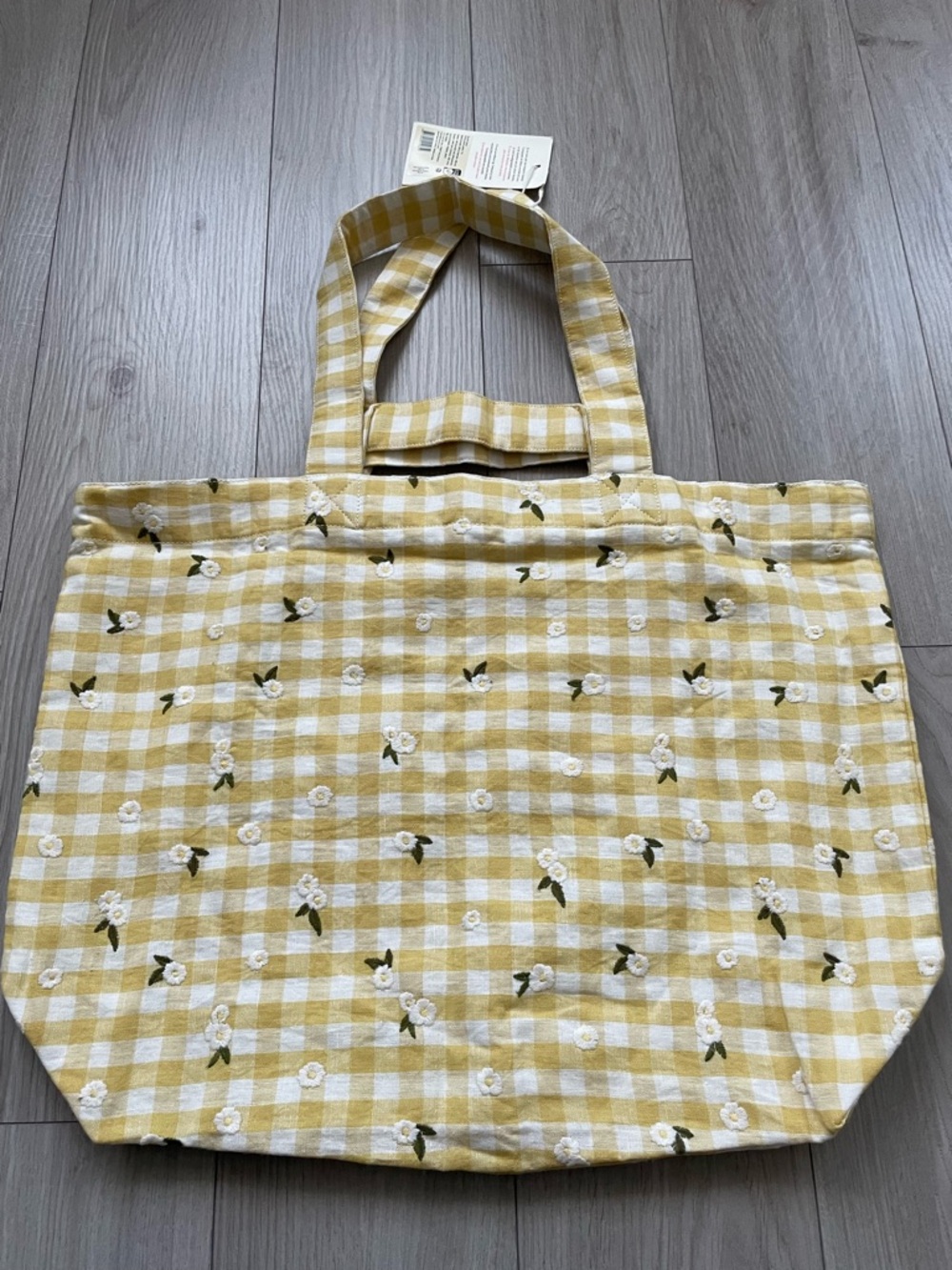 Sézane Big Totebag Straw Yellow Embroidered Daisies, Linen, NWT - Picture 13 of 15